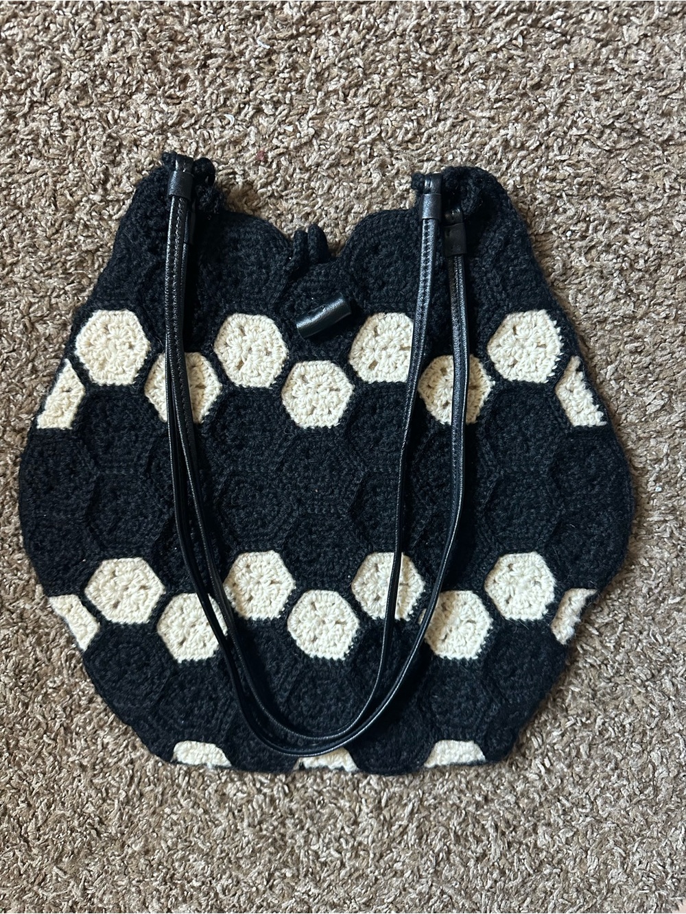 J. Crew Cecil Crochet Wool Shoulder Bag With Leather Straps American Vintage - Picture 4 of 6